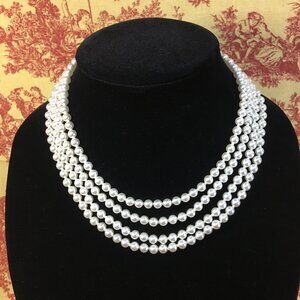 Faux 4 Layered White Pearl Necklace